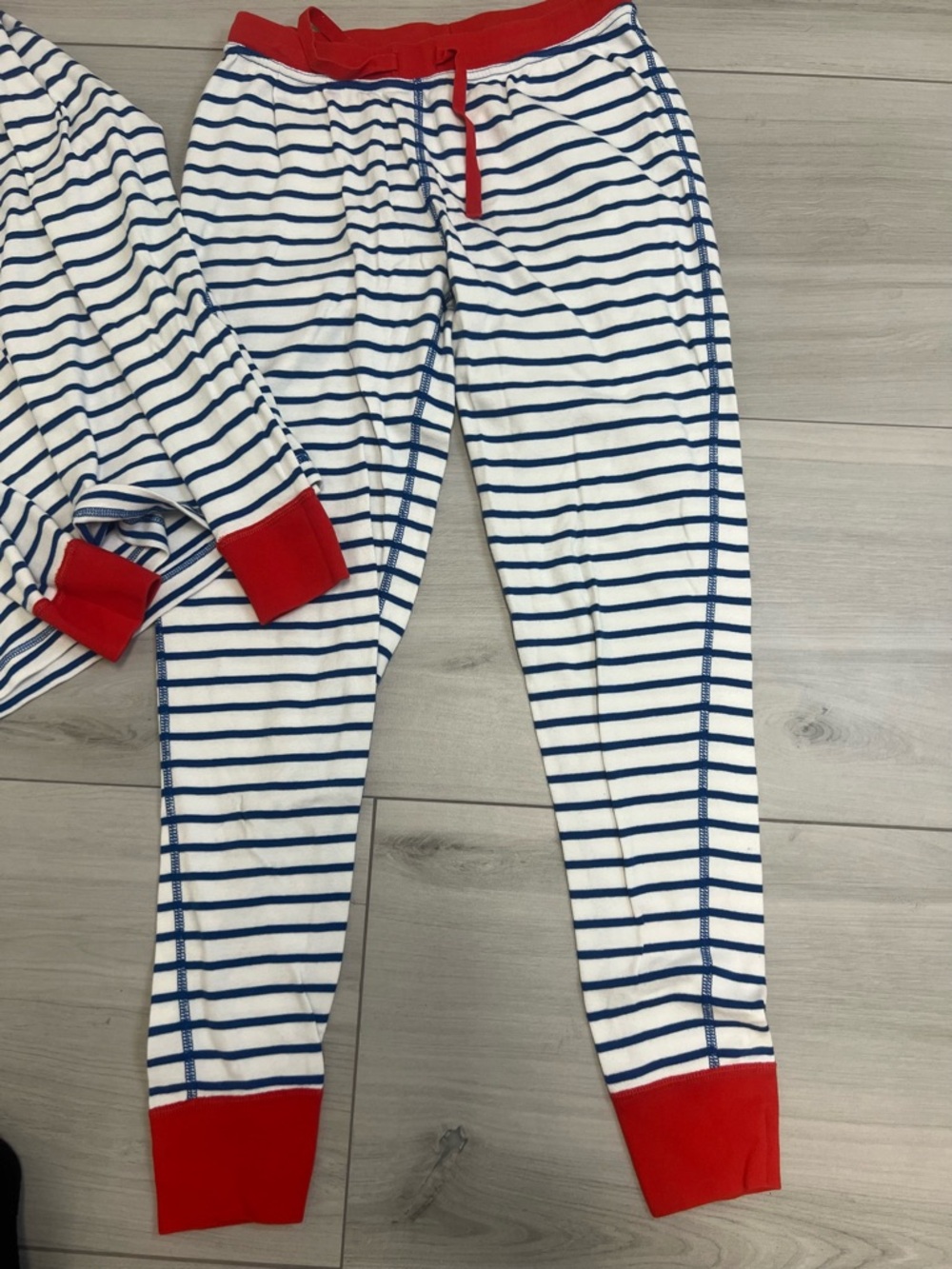 Hanna Andersson Women's Navy Striped Pajama Set Red Trim Sz M Loungwear Cozy - Picture 3 of 6